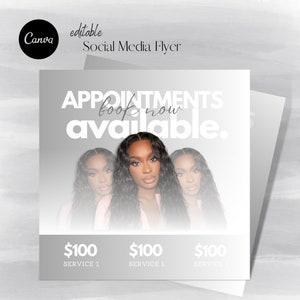 Booking flyer - Appointments Available Flyer, Book Now Flyer DIY Social Media Hair Lashes Nails Beauty Flyer Editable Canva Template