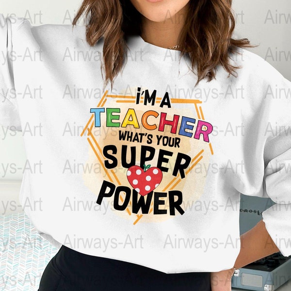 Teacher Power T-Shirt Design, Instant Download PNG, Colorful Teaching Quote, Digital Shirt Print, Educational Tee, Creative Educator