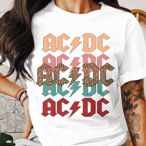 Leopard Print ACDC Logo PNG, Download istantaneo, Grafica stampabile Rock Band, Design di t-shirt di musica retrò, Clipart digitale