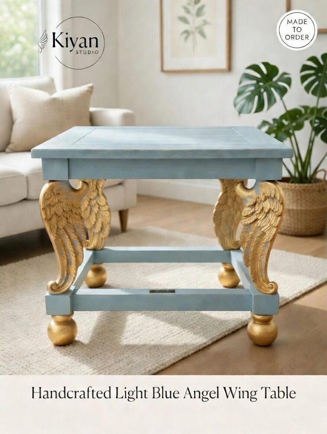 Handmade Baroque Angel Wing Coffee Table Pastel Blue Gold Leaf 80cm - Etsy