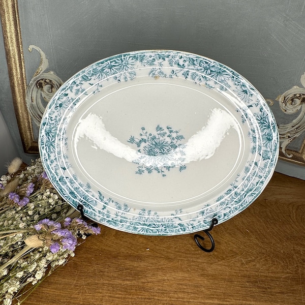 Fabulous FURNIVALS Marguerite Medium Oval Serving plate Blue & White Early 1890's Ro ~No 196640 Staffordshire UK Decorative Antique.