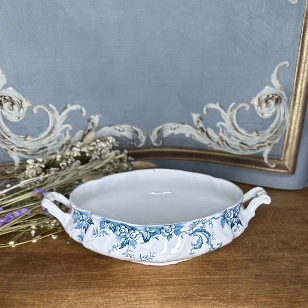 Fabulous  Large Oval Serving Tureen/Dish Blue & White Early 1890's  Staffordshire UK Decorative Antique
