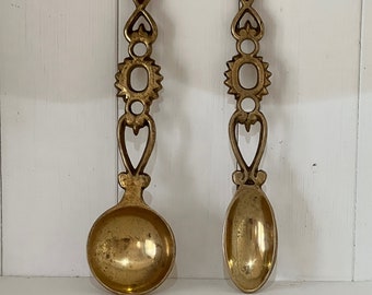 Pair of Vintage Decorative Brass Spoons, Home Decor, Kitchen Decor, Country Home Decor, Cottage Decor