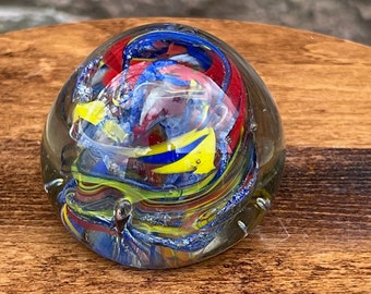 Vintage glass paperweight home decor home office paperweight collector Multicoloured red yellow blue
