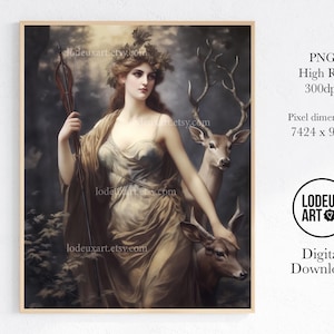 Artemis Diana Art Print: Greek Goddess, Wildlife Scene (Digital Download)