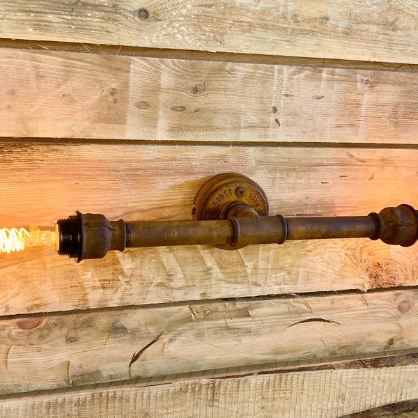 Handmade Vintage-Style Rustic Wall Lamp with 2 Flaming Rusted Pipes, Customizable, CE Certified 230V