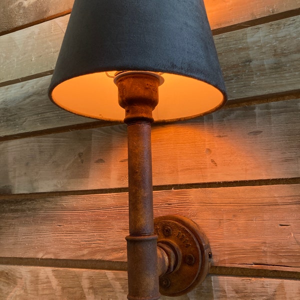 Rustic Vintage-Style Wall Lamp with Dark Fabric Shade