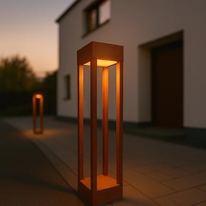 Rost Außenlampe 60/80 cm Gartensäule | Finition véritable Rost | Stehleuchte d'extérieur | IP54 | Blanc chaud 3000K GX53 | Einfahrt & Gartenbeleuchtung
