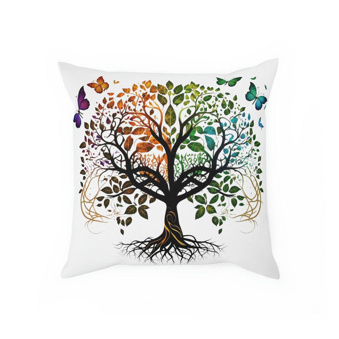 Spiritual Home Décor, Tree of Life Pillow, Flower of Life, Chakra