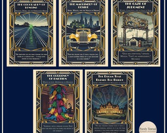 Pósteres Art Déco de El Gran Gatsby (A2) imprimibles, arte mural con temática literaria, decoración para el aula, regalo para profesores.