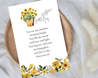 Mother's day card | Mom Gift | Floral Card | Printable Template | Botanical | Instant Download | Celebrate | Mom Greeting Card | Sunflowers