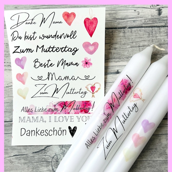 Kerzenfolie MUTTERTAG, A6, Wasserschiebefolie, Kerzentattoo, Kerzensticker, Tattoofolie, Kerzen beschriften, Mutti, Mama -weitere im Shop!