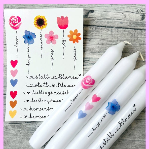 Kerzenfolie BLUMENGRUSS, A6, Wasserschiebefolie, Kerzentattoo, Tattoofolie, Kerzensticker, Blumen, Flower, Frühling -weitere im Shop!