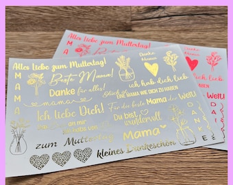 Kerzenfolie METALLIC, MUTTERTAG, A5, Gold o. Rot, Wasserschiebefolie, Kerzentattoo, Kerzensticker, Mama, Mami, Mutti -weitere im Shop!