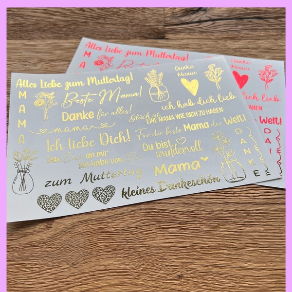 Kerzenfolie METALLIC, MUTTERTAG, A5, Gold o. Rot, Wasserschiebefolie, Kerzentattoo, Kerzensticker, Mama, Mami, Mutti -weitere im Shop!