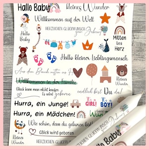 Kerzenfolie GEBURT, bunt, A4, Wasserschiebefolie, Kerzentattoo, Kerzensticker, Baby, Junge, Mädchen, Kerzen beschriften -weitere im Shop!