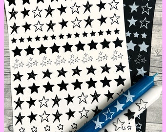 Kerzenfolie STERNE, weiß, schwarz, Sonderfarben, A4, Wasserschiebefolie, Kerzentattoo, Kerzensticker, Stern, Sterne, -weitere im Shop!