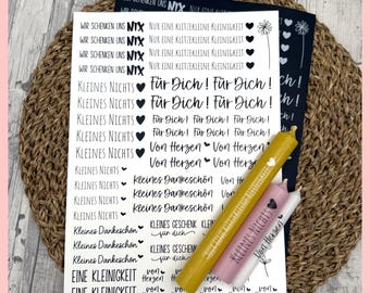 Kerzentattoo KLEINES NICHTS, schwarz, weiß, gold- o. silbermatt, A4, Wasserschiebefolie, Kerzentattoo, Kerzensticker, Mitbringsel, Geschenk