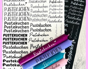 Kerzenfolie PUSTEKUCHEN, weiß o. schwarz, A4, Wasserschiebefolie, Kerzentattoo, Kerzensticker, Tattoofolie, Geschenk, -weitere im Shop!