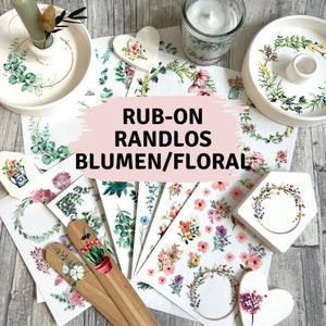 Rub-On I Rubon, RANDLOS, BLUMEN/FLORAL, diverse Folien zur Auswahl, A4/A5/A6, bunt, Rubon, Rub Ons, Rub-Sticker, z.B. f. Raysin / Keraflott