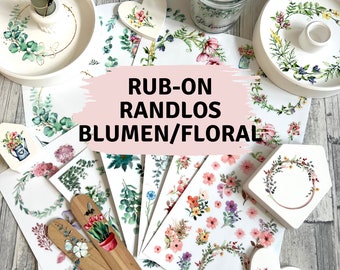 Rub-On I Modern, RANDLOS, BLUMEN/FLORAL, diverse Folien zur Auswahl, A4/A5/A6, bunt, Rubon, Rub Ons, Rub-Sticker, z.B. f. Raysin / Keraflott