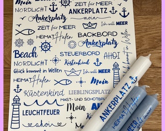 Kerzenfolie METALLIC, MARITIM, A4, Wasserschiebefolie, Kerzentattoo, für Stabkerzen etc, Meer, Anker, Hafen, Ahoi, -weitere im Shop!