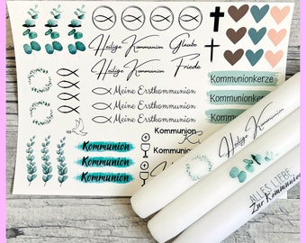 Kerzenfolie KOMMUNION, A5, Wasserschiebefolie, Kerzentattoo, Kerzensticker, Tattoofolie, Kerzen beschriften, Erstkommunion -weitere im Shop!