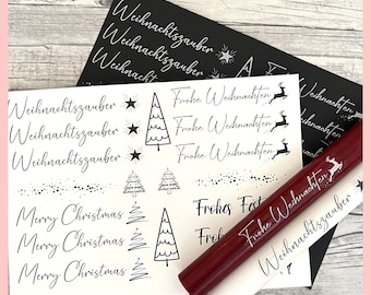 Kerzentattoo Weihnachten, WEIHNACHTSZAUBER, schwarz, weiß, gold u. silber matt, A5, Wasserschiebefolie, Kerzentattoo Weihnachten u. Advent