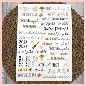 Kerzentattoo Silvester, HAPPY NEW YEAR, A4, Wasserschiebefolie, Kerzentattoo, Kerzensticker, Kerzenfolie Silvester, Neujahr, 2027