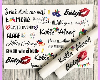 Kerzenfolie KARNEVAL, A5, bunt, Wasserschiebefolie, Kerzentattoo, Kerzensticker, Kölle Alaaf, Jeck, Bützje, Kamelle -weitere im Shop!