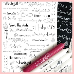 Kerzenfolie HOCHZEIT, schwarz, weiß, Sonderfarben, A4, Wasserschiebefolie, Kerzentattoo, Kerzensticker, Heirat, Paar, Hochzeitsgeschenk