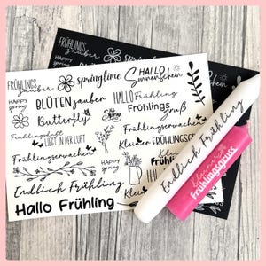 Kerzenfolie FRÜHLING, weiß o. schwarz, A5, Wasserschiebefolie, Kerzentattoo, Kerzensticker, Tattoofolie,Kerzen beschriften -weitere im Shop!