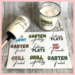 Rub-On I Rubon, RANDLOS, GARTENPARTY, A5, bunt/farbig, Rubon, Rub ONs, z.B. f. Raysin / Keraflott, Garten, Grillen, Party. Lieblingsplatz