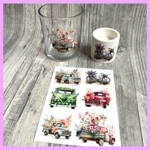 Rub-On I Modern, RANDLOS, VINTAGE TRUCKS, A6, bunt/farbig, Rubon, Rub Ons, z.B. f. Raysin / Keraflott, Vintage, Blumen -weitere im Shop!