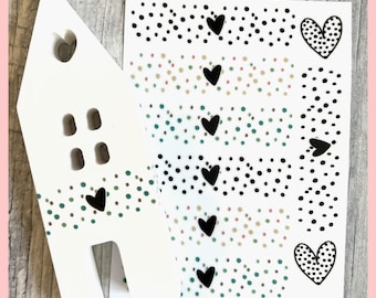 Rub-On I Rubon, RANDLOS, DECO STRIPES Herz/Punkte, A6, bunt, Rubon, Rub Ons, z.B. f. Raysin / Keraflott  -weitere im Shop!