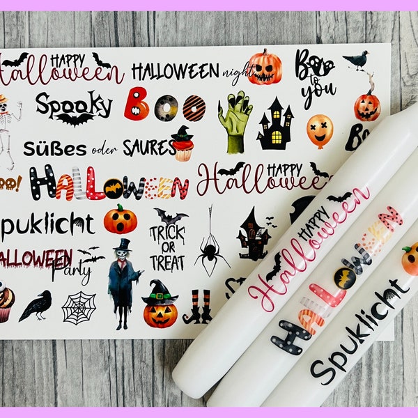 Kerzenfolie HAPPY HALLOWEEN, A5, bunt, Wasserschiebefolie, Kerzentattoo, Kürbis, -weitere im Shop!