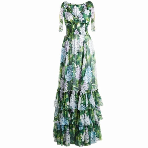 Handmade Italian designer Hydrangea print sleeveless dress