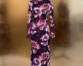 Handgemachtes Auburn Floral Print Langarm Kleid, Porcelain Sizilianisches Kleid, Italienisches Sommerkleid, Dolce Vita Style, Hochzeitsgast