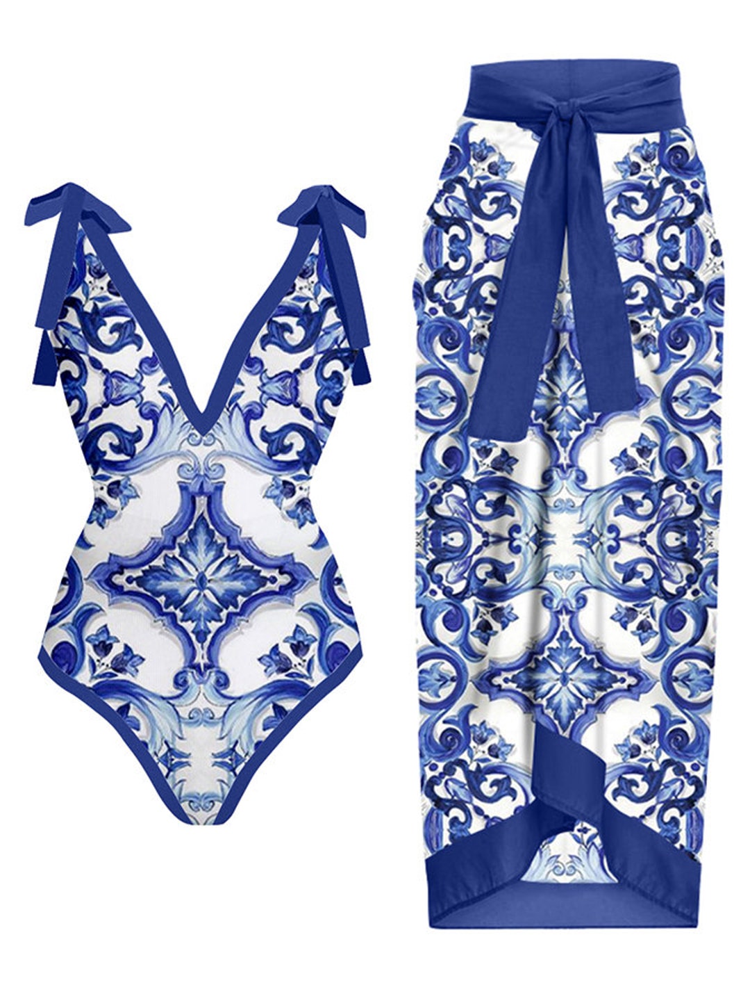 Italian Designer Blue Majolica Sicily Print Swimsuit - Etsy