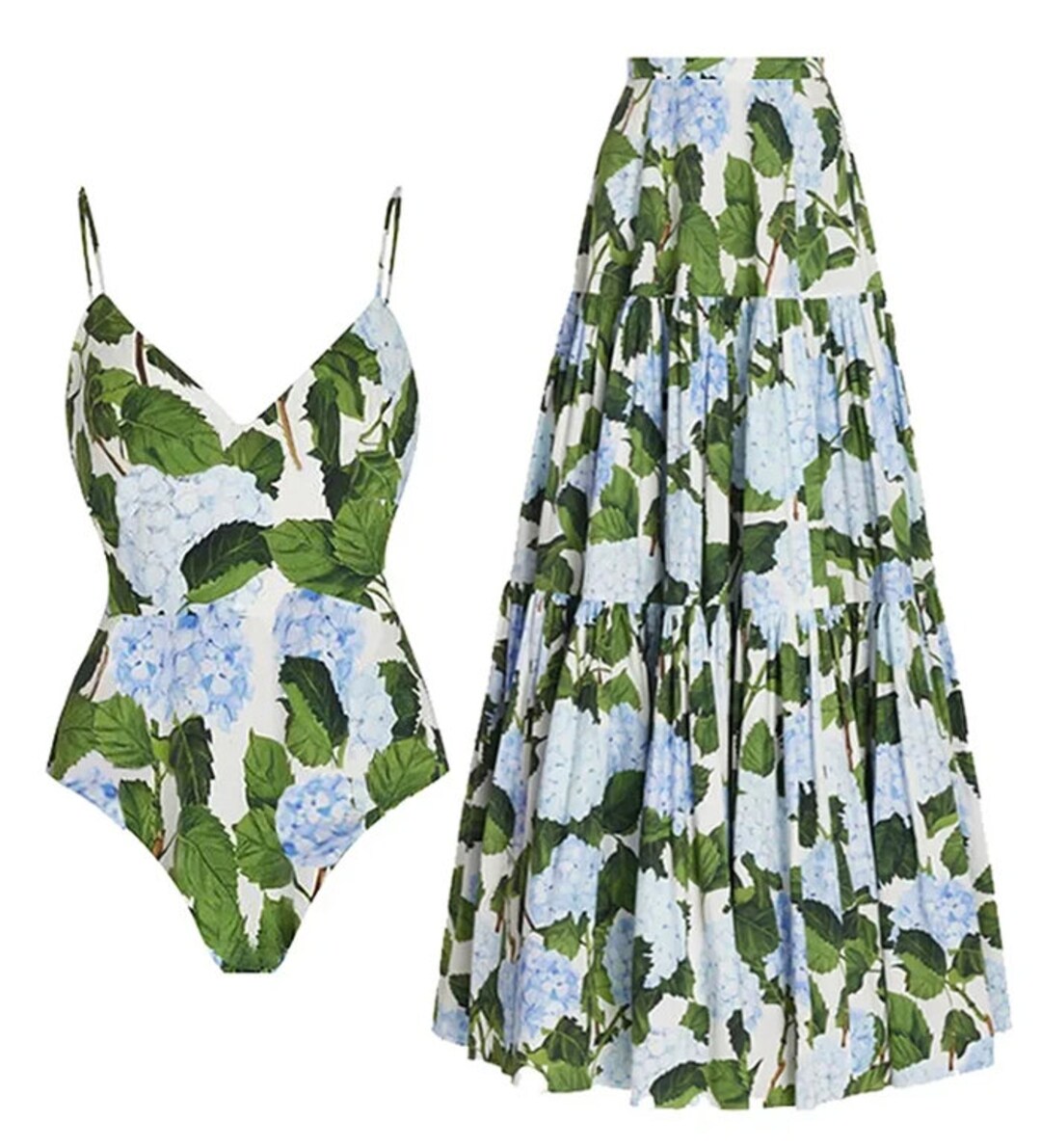 Italian Designer Hydrangea Print Swimsuit Matching Cover Up Etsy