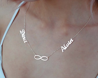 14K Double Name Necklace, Infinity Necklace, Personalized Gift, Gift For Her, Gold Name Necklace, Mothers Day Necklace For Grandma, Mom Gift