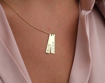 Personalized Vertical Bar Necklace, Mini custom bar necklace, Mothers Day Gift For Mom, Tiny Bar Jewelry, Two Personalized Bar Necklace