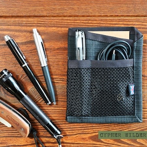 Pocket Notepad / Pens Holder - dry waxed canvas in off black