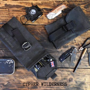 Collapsible Molle Pouch - dry waxed canvas in off black