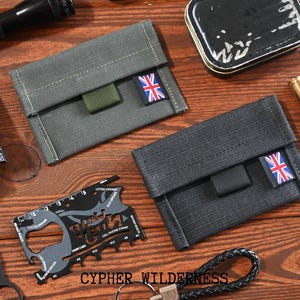 Minimal Card Wallet with Crest Logo - dry waxed canvas