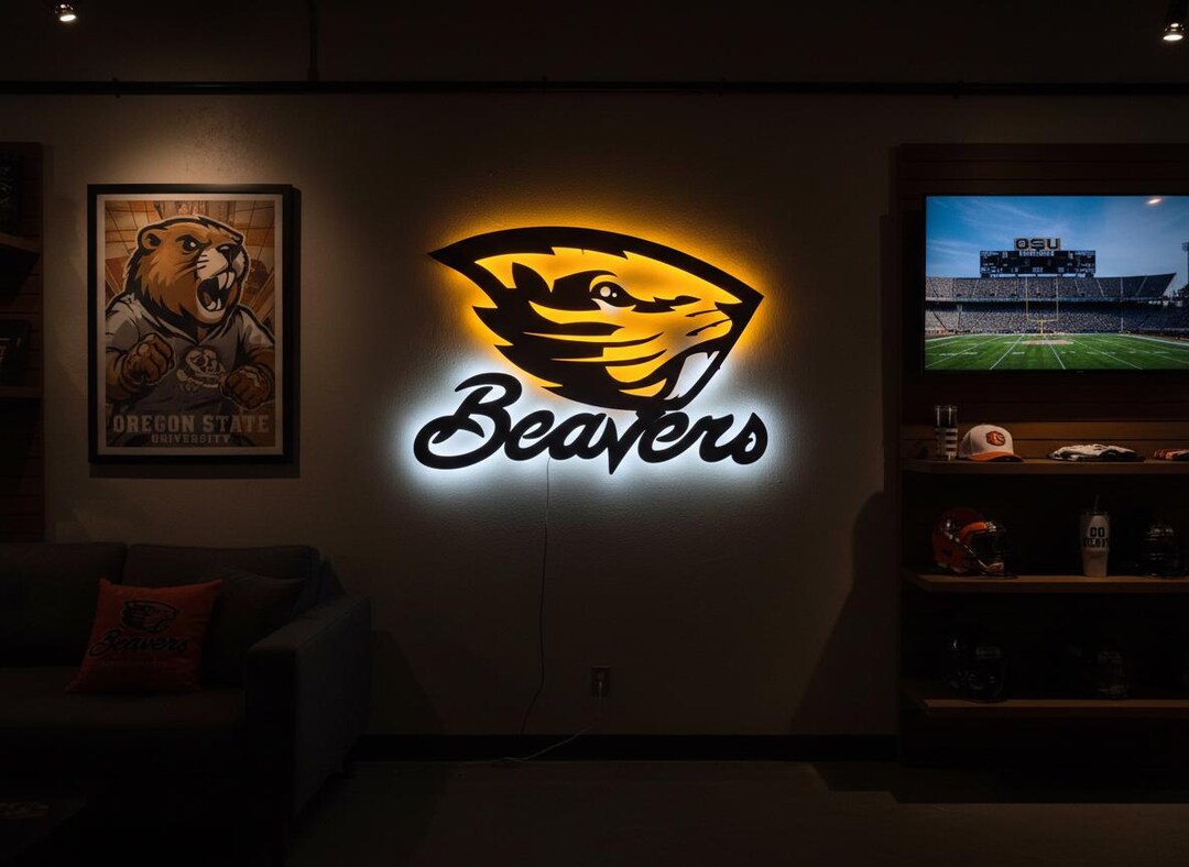 Beavers LED Wall Art - Team Mascot Light Sign - College Sports Room ...