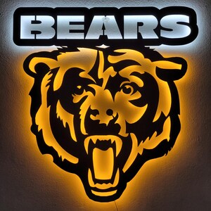 Chicago Bears LED Metal Wall Art – Illuminated Bear Head Sign – NFL Fan Gift – Man Cave Decor – Game Day Light