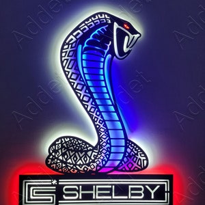 LED Sign Ford Shelby Wall Decor, Vibrant Illuminated Garage Art for Car Enthusiasts, Unique Man Cave Gift