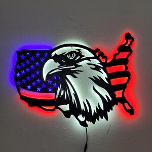 USA Adler LED Wandkunst - Gute Patina - Metall Map Light Decor für veteranen & amerikanischen Pri