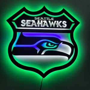 Seattle Seahawks LED Metal Wall Art – NFL Lighted Sign – Football Fan Gift – Game Room or Man Cave Decor